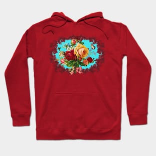 Luxury Roses & Scrolls Center piece in Turquoise Background. Hoodie